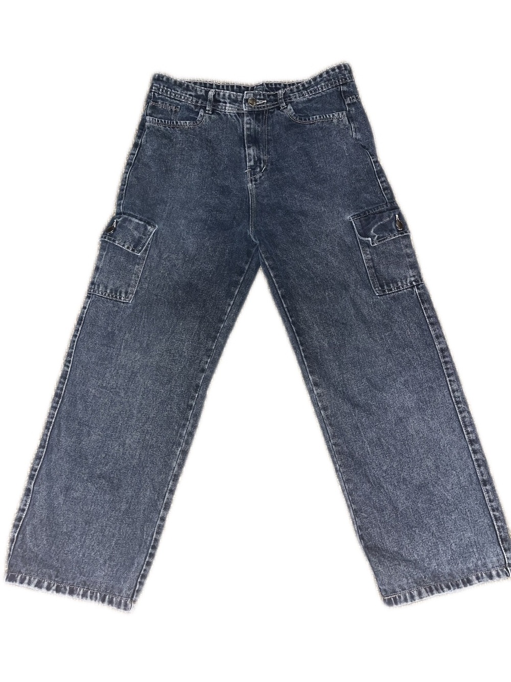 Zara Women's Straight Leg Cargo Jeans - Washed Denim Blue